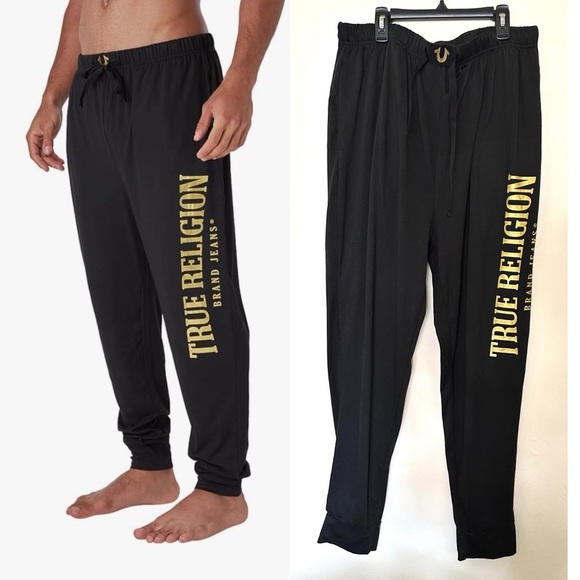 True Religion Pajama Pants Mens Sz Large Jogger Loungewear Lightweight Black - Picture 1 of 8